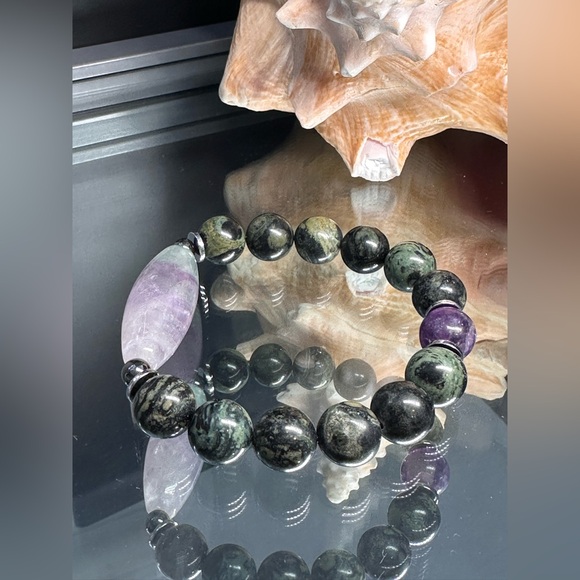 KAMBABA + FLUORITE NATURAL STONES BRACELET size 7.5” - Picture 4 of 11